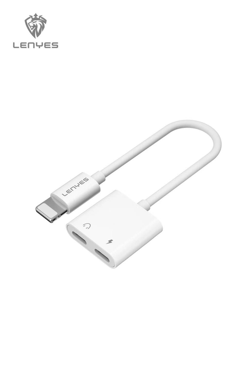 LENYES AX93 2-in-1 Lightning Charging Cable with Audio Port – White